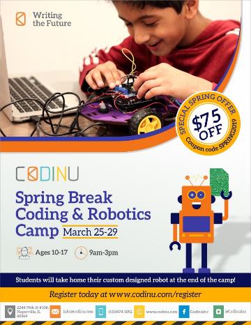 Codinu Coding & Robotics Spring Break Camp Flyer